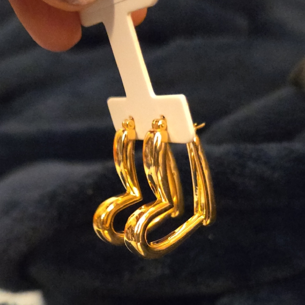 Open-heart K18 Solid Gold Hoop Earrings